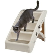 SuperDeal 24L 15.5W Lightweight Folding 4-Step Pet Stairs for Bed Sofa W/Washable Carpet PP Beige