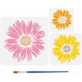 thumbnail image 1 of Plantilla de pintura floral de margaritas (3 piezas) con pincel, 3 tamaños, reutilizable, con diseño de flores de margarita y pétalos., 1 of 7