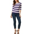 thumbnail image 2 of INSPIRE CHIC Women's Striped Shirts Slim Fit Elbow Sleeves Boat Neck T-Shirt XL Purple White, 2 of 6