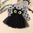 thumbnail image 5 of Girls Halloween Black Cat Print Long Sleeve Ruffle Mesh Tutu Dress, Kids Cartoon Cosplay Party Dress for Holiday Performance Party(Grey1,5-6 Years), 5 of 9