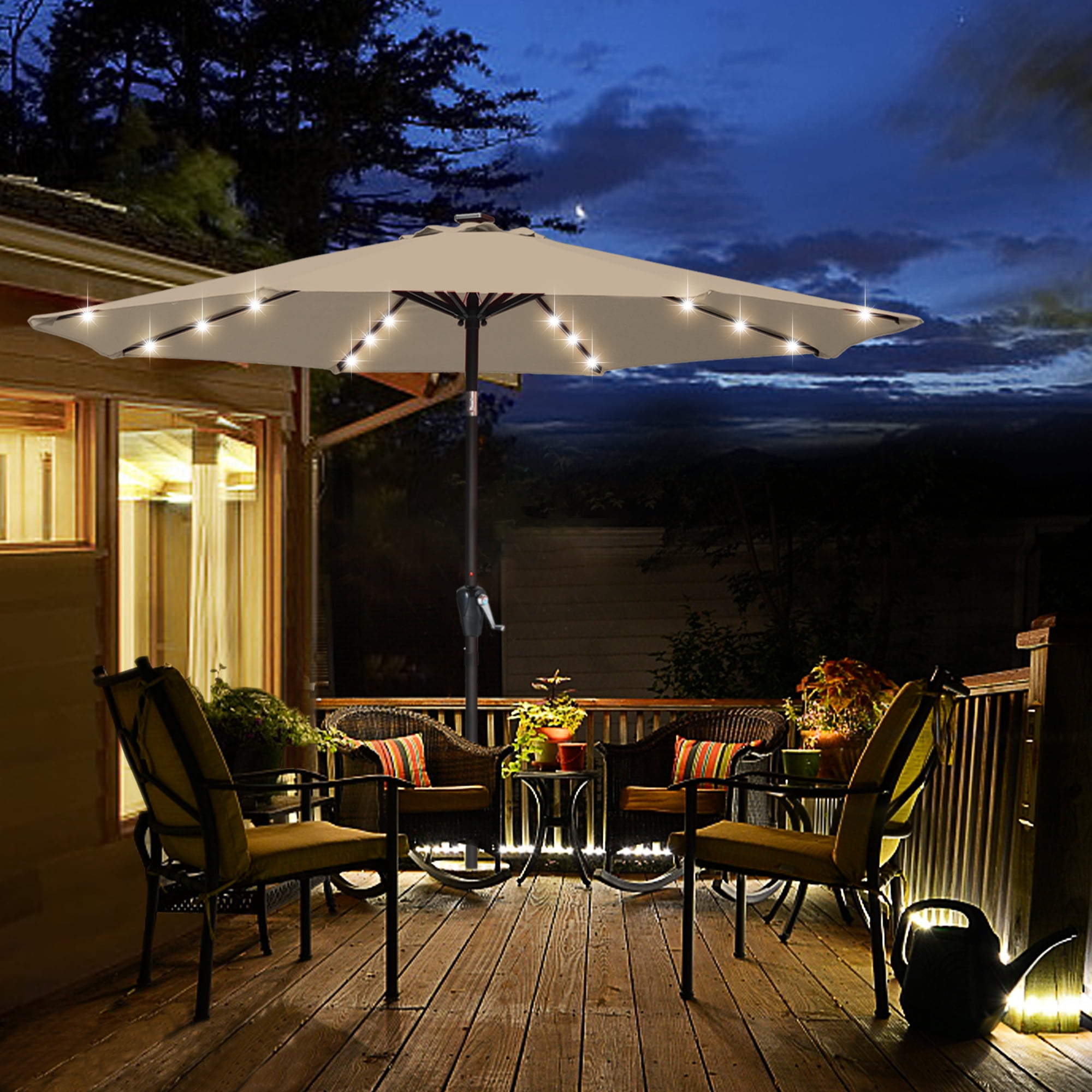 ABCCANOPY 9ft Patio Solar Umbrella LED Outdoor Umbrella with Tilt and  Crank, Khaki - Walmart.com