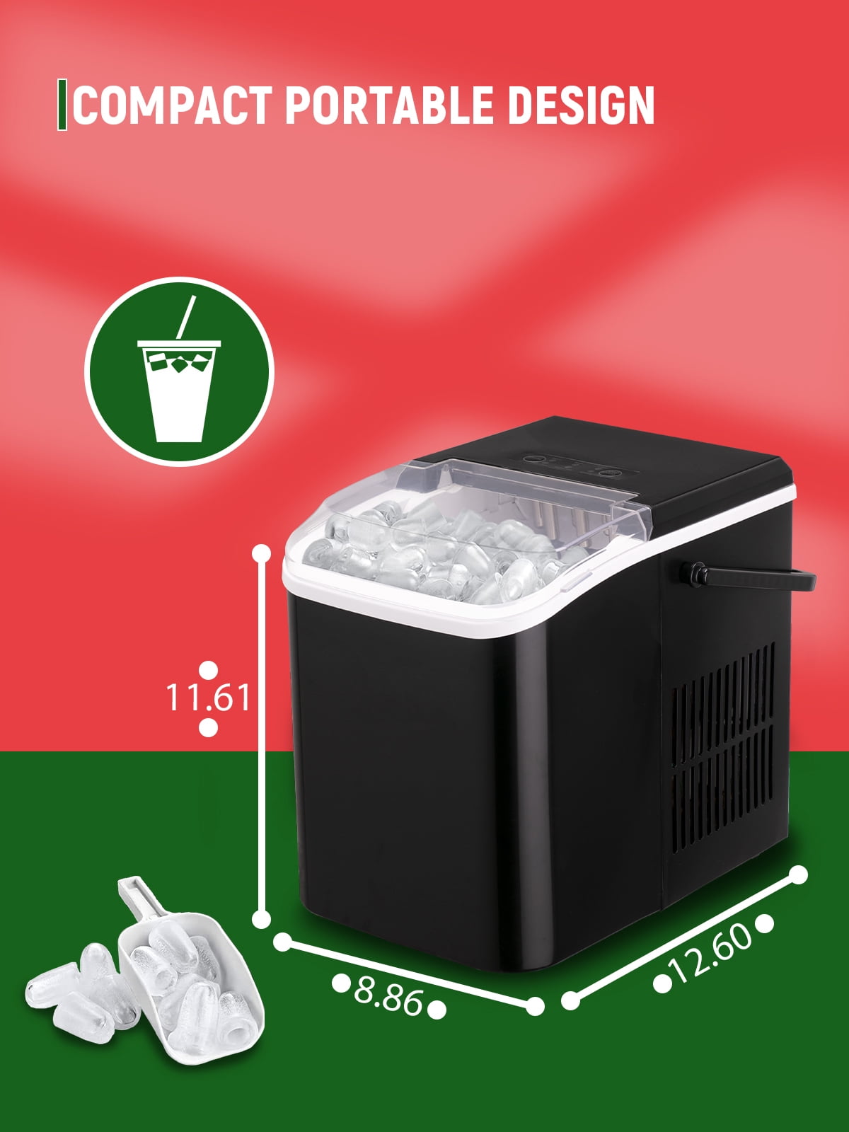 Tacool Portable Ice Makers Machine Countertop 26.5lbs in 24 Hours, 9 Cubes Ready in 8 Mins, Black, New