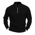 thumbnail image 2 of UVEASISHA Mens Quarter Zip Knit Ribbed Sweater Casual Stand Collar Long Sleeve Knitted Tops Cozy Soft Winter Sweaters Fashion Pullovers Holiday Gifts Black L, 2 of 6