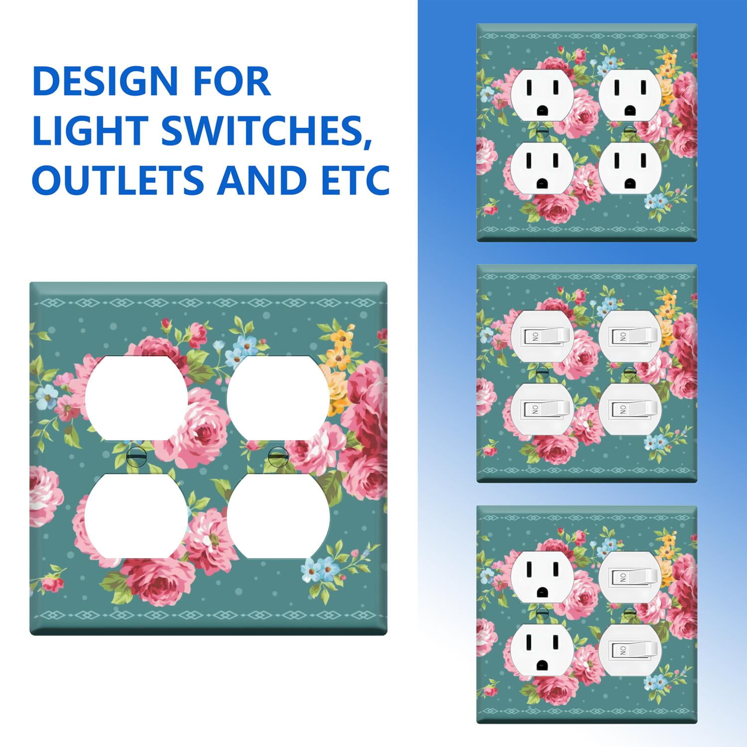 Pioneer Floral Duplex Receptacle Outlet Wall Plate,Size Double Duplex 4.6" x 4.6”, Polycarbonate Thermoplastic Electrical Switchplate Home Decor for Kitchen Living Room Bedroom Decorate