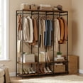 thumbnail image 3 of LEDREM Heavy Duty Garment Rack , Iron and Wood Closet Organizer with Hanging Rods & Shelves , Freestanding Storage for Bedroom , 70.9 Inch ,Rustic Brown, 3 of 6