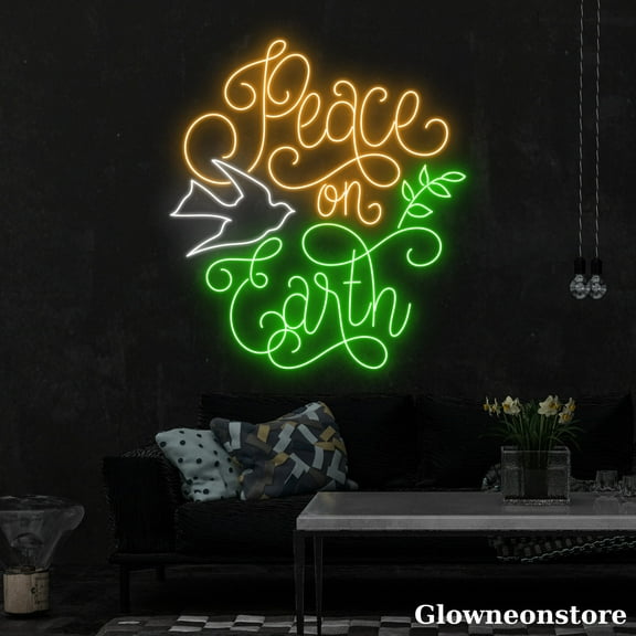 Glowneon Peace On Earth Neon Sign, Peace On Earth Led Sign, Peaceful World Gift, Christmas Gift
