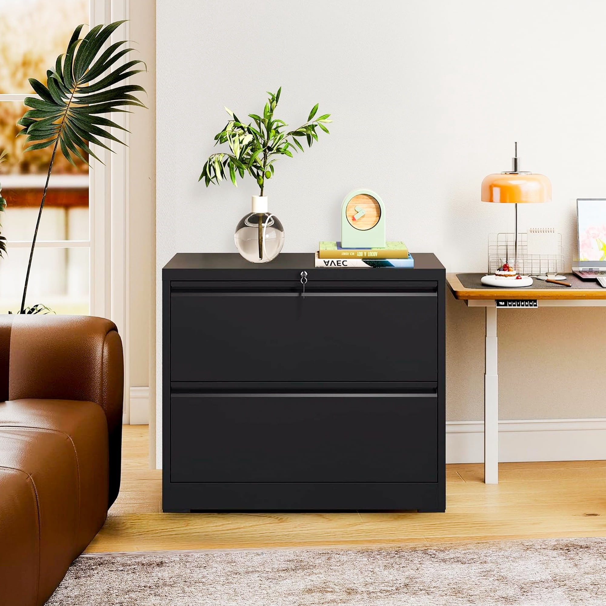 Lateral File Cabinet with Lock, 2 Drawer Metal Filing Cabinet, File Cabinet Organizer for Home Office, Easy Assembly, Lockingl File Cabinets for Legal/Letter/A4, 35.43"W x 15.75"D x 28.5"H,Black