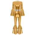 thumbnail image 3 of Xnihocha Women Disco Jazz Dance Outfit 70s 80s Prom Metallic Shiny Flare Jumpsuit Party Hippie Clothes Gold L, 3 of 7