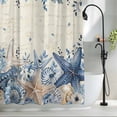 thumbnail image 2 of Blue Starfish Coastal Small Stall Shower Curtain, Waterproof Shower Curtains for Bathroom, Eucalyptus Summer Nautical Shell Retro Washable Fabric Bath Curtain for Bathtub with Hooks 36x72 Inches, 2 of 9