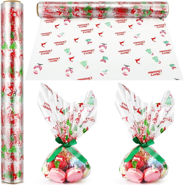 Papel de celofán transparente STOBOK de 2,5 milésimas de pulgada, papel de embalaje navideño, rollo de celofán decorativo, para regalos, cestas y adornos (3000 x 40 cm)