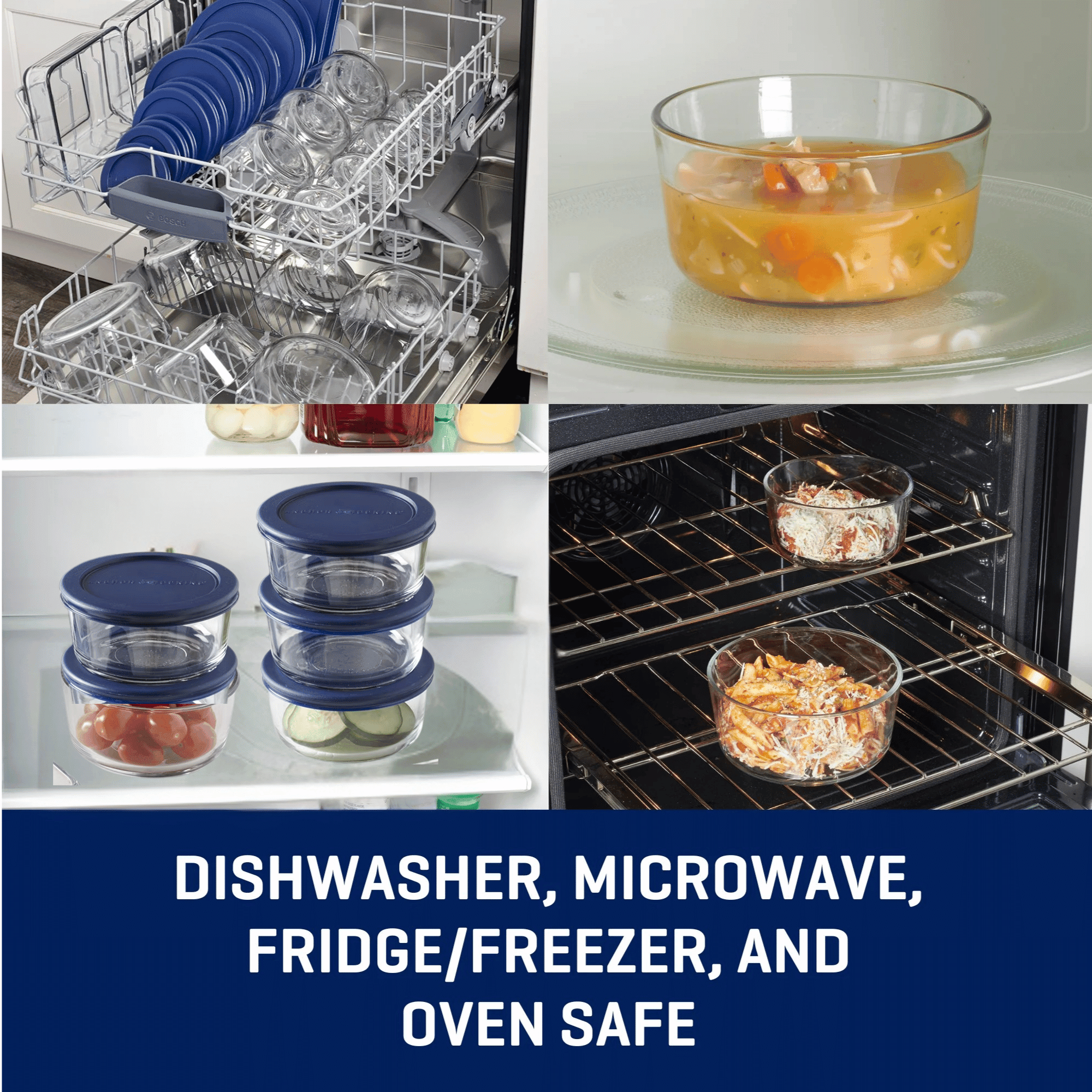 Anchor Hocking Clear Glass Food Storage,30 Piece Set with Navy Lids