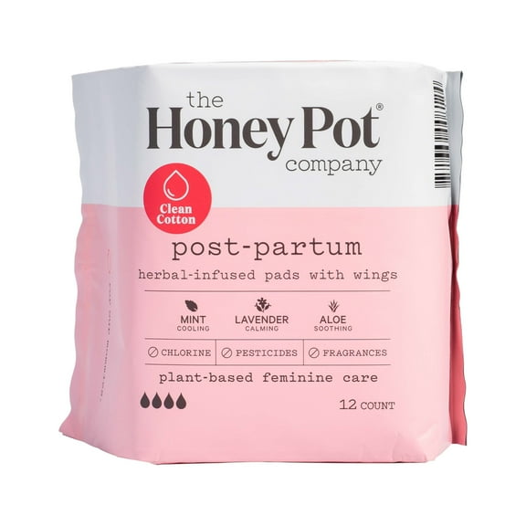 The Honey Pot Company, Postpartum Pads w/Wings, Certified Organic Cotton, Herbal-infused,12 ct.