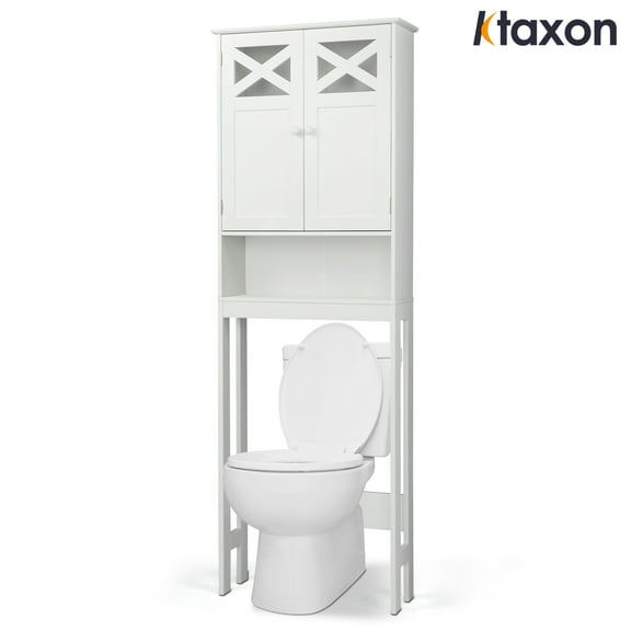Ktaxon Over the Toilet Storage, Bathroom Storage Cabinet Organizer  with Adjustable Shelf Double Doors, White