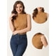 thumbnail image 2 of Camiseta sin mangas con cuello simulado para mujer, cuello alto, sin mangas, acanalado, top de punto marrón XS, 2 of 6