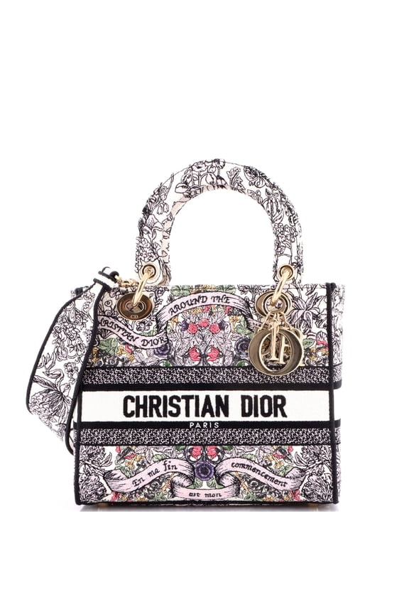Pre-Owned Lady D-Lite Bag Embroidered Canvas Medium By Rebag