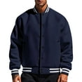 thumbnail image 2 of YDDIAN Men's All Wool Bomber Style Letterman Baseball Knit Rib Varsity Jacket Navy XL, 2 of 7