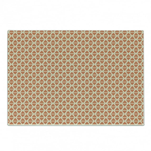 Orange Cutting Board, Groovy Soft Toned Vintage Geometric Triangles Skewed Squares Tile, Decorative Tempered Glass Cutting and Serving Board, Small Size, Pale Orange Ivory, by Ambesonne