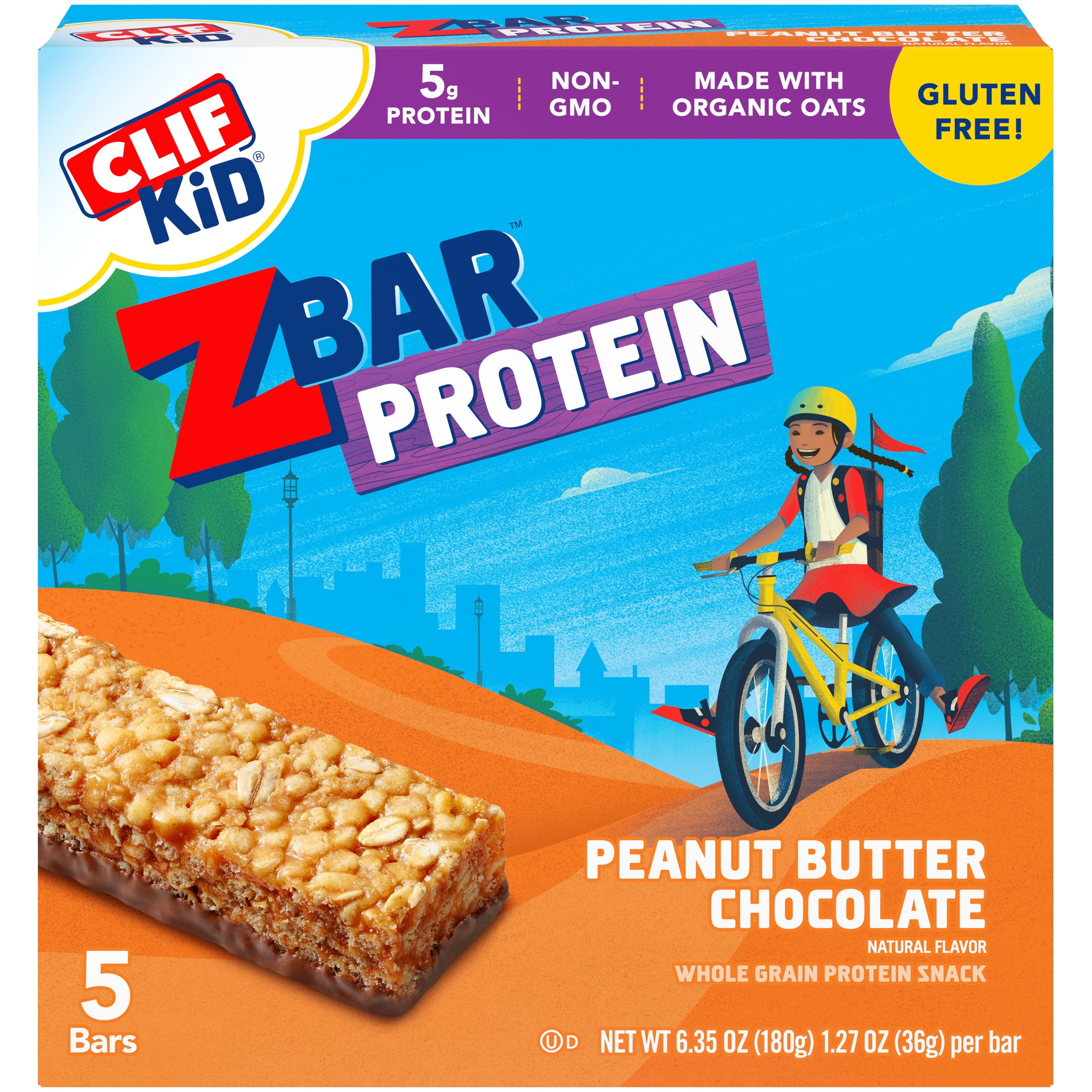 Clif Kid ZBar Protein, Peanut Butter Chocolate Protein, 5 Energy Bars