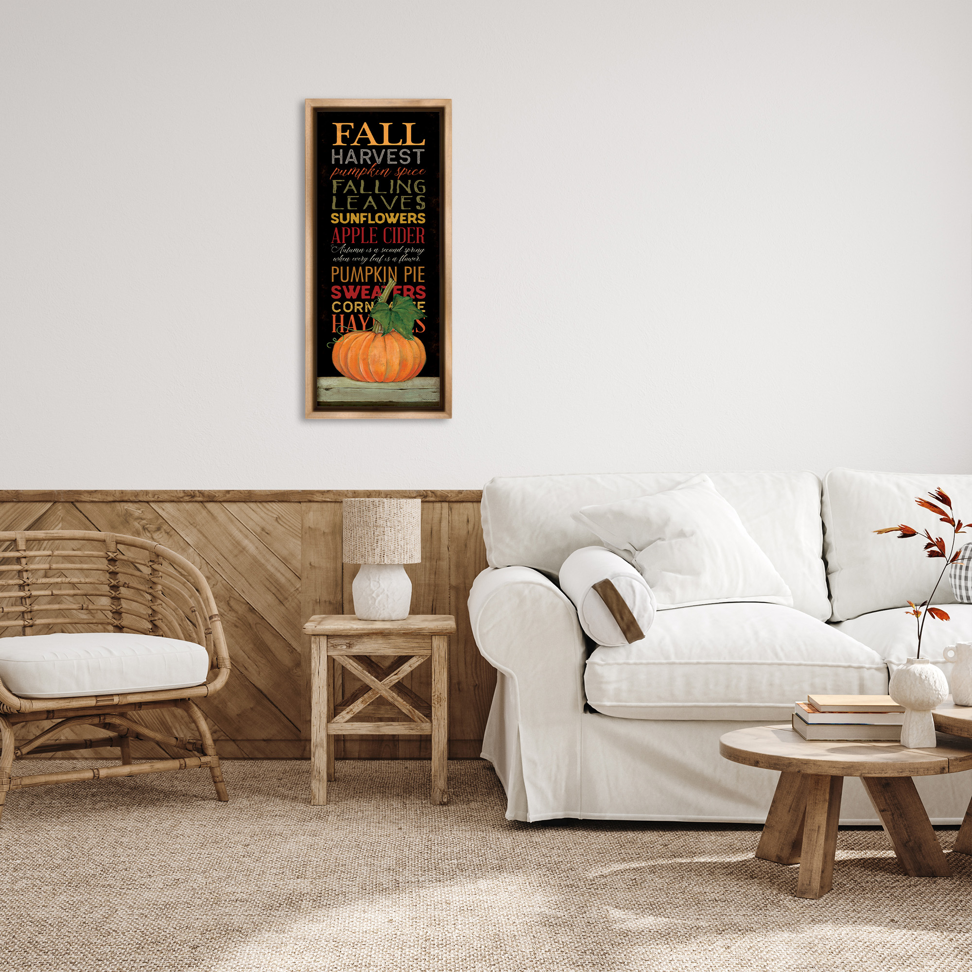 Stupell Industries Fall Harvest Autumn Seasonal Holiday Painting Brown Floater Framed Canvas Art Print Wall Art, 15 x 31