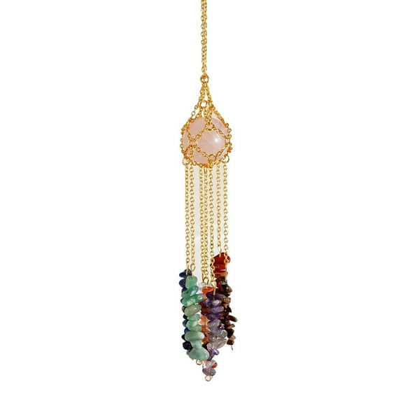 Chakra Pendant Necklace with 7 Natural Crystal Chips Energy Healing Amulet with Gold Chain for Balance & Meditation