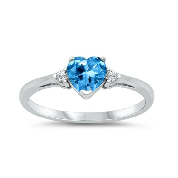 Sterling Silver  Blue Topaz CZ Heart Ring