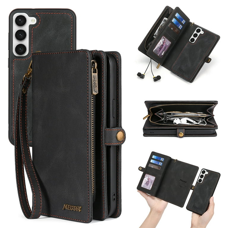 Samsung Galaxy S23 Ultra Magnetic Detachable Leather Wallet Case Black