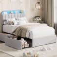 thumbnail image 1 of YUSAZENS Twin Size Velvet Upholstered Bed Frame with LED Light, MDF Structure 2 Underbed Storage Drawers, Floor Standing Soft Platform Bed No Box Spring Needed,  Gray, 1 of 9