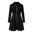 thumbnail image 6 of Women's Leather Dress Long Sleeve Mesh Lace Patchwork Zipper Design Fitted Sexy Midi Dress for Spring Fall Night Out,Black,L, 6 of 7