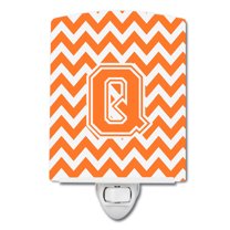 Caroline's Treasures CJ1046-QCNL Letter Q Chevron Orange and White Ceramic Night Light, 6x4x3", multicolor