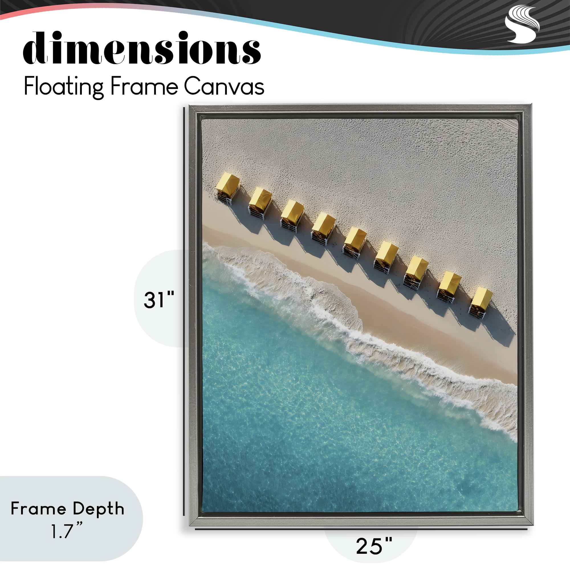 Stupell Industries Yellow Cabanas Along Shore Gray Framed Floater Canvas Wall Art, design by Franklyn Gregory
