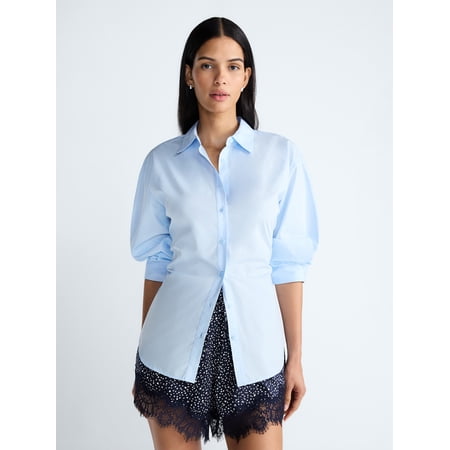 Devil Wears Prada Scoop Collection Women's and Women's Plus Lace Up Cotton Shirt, Sizes XS-4X