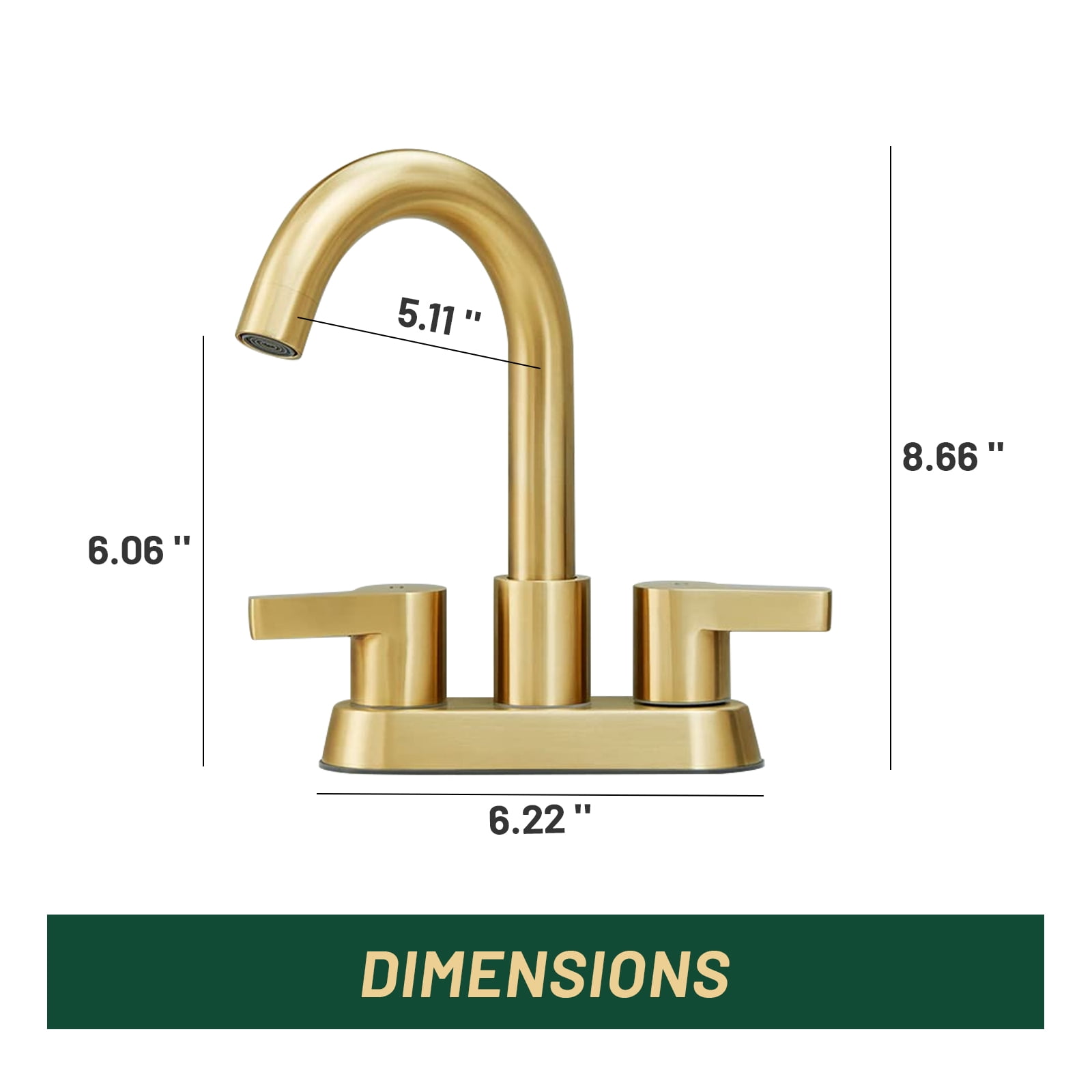Cobbe Brushed Gold 4 Inch Centerset Bathroom Faucet, Bathroom Vanity Lavatory Faucets for Sink 3 Hole 2 Handle, Swivel Spout with Brass Drain Assembly