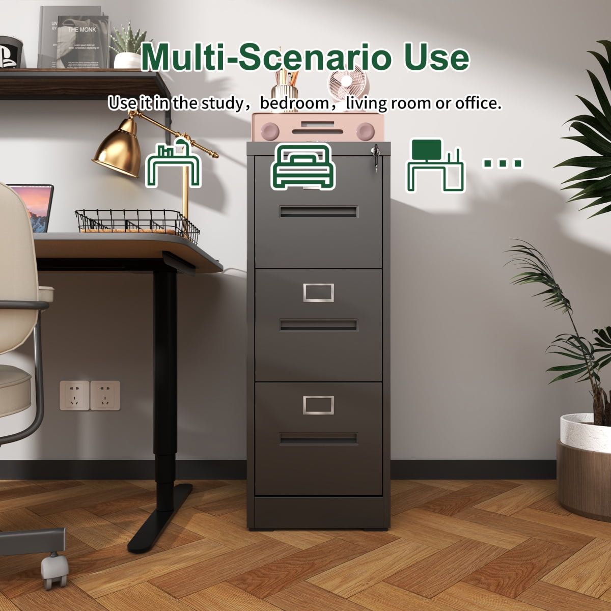 3-Drawer Lockable Metal Vertical File Cabinet - Narrow Design for A4/Legal/Letter Sizes (Home/Office)