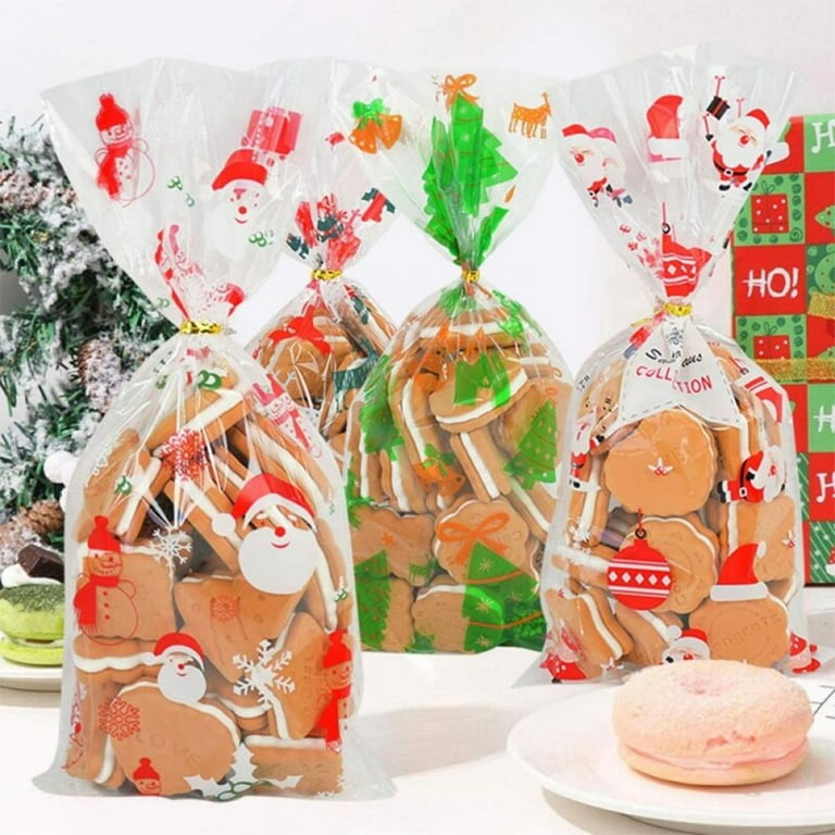 120PCs Christmas Cellophane Goody Bags Assortment for Holiday Treats,  Christmas Party Favors, Cello Candy Bags,Christmas Goodie Bags 