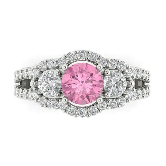 Three-Stone Engagement Ring for Women - 2.16ct Simulated Pink Diamond in 18K White Gold Promise Ring