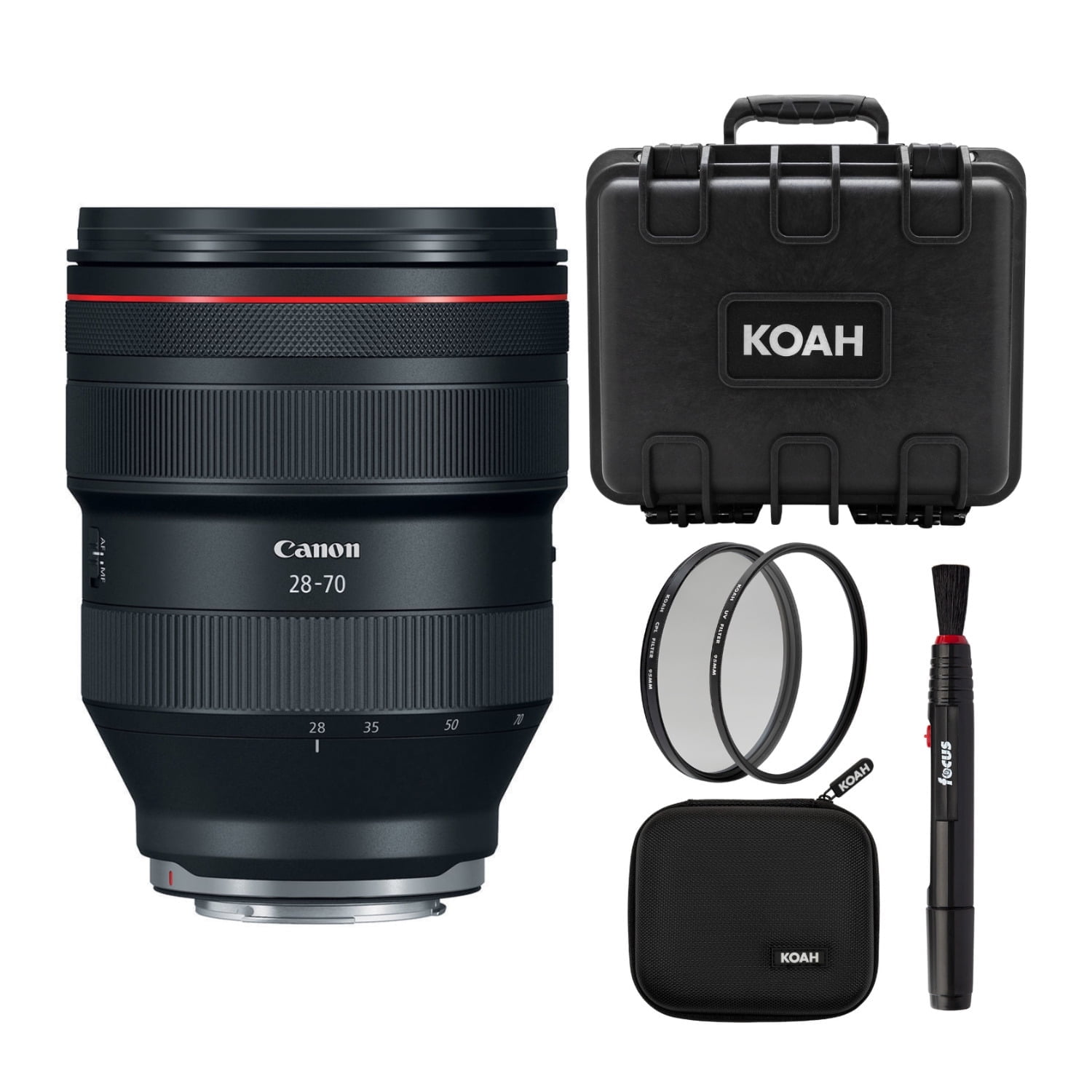 Canon RF 28-70mm f/2L USM Lens with Hard Case, 95mm CP and UV Filters, Filter Case, and Lens Pen (5 Items)