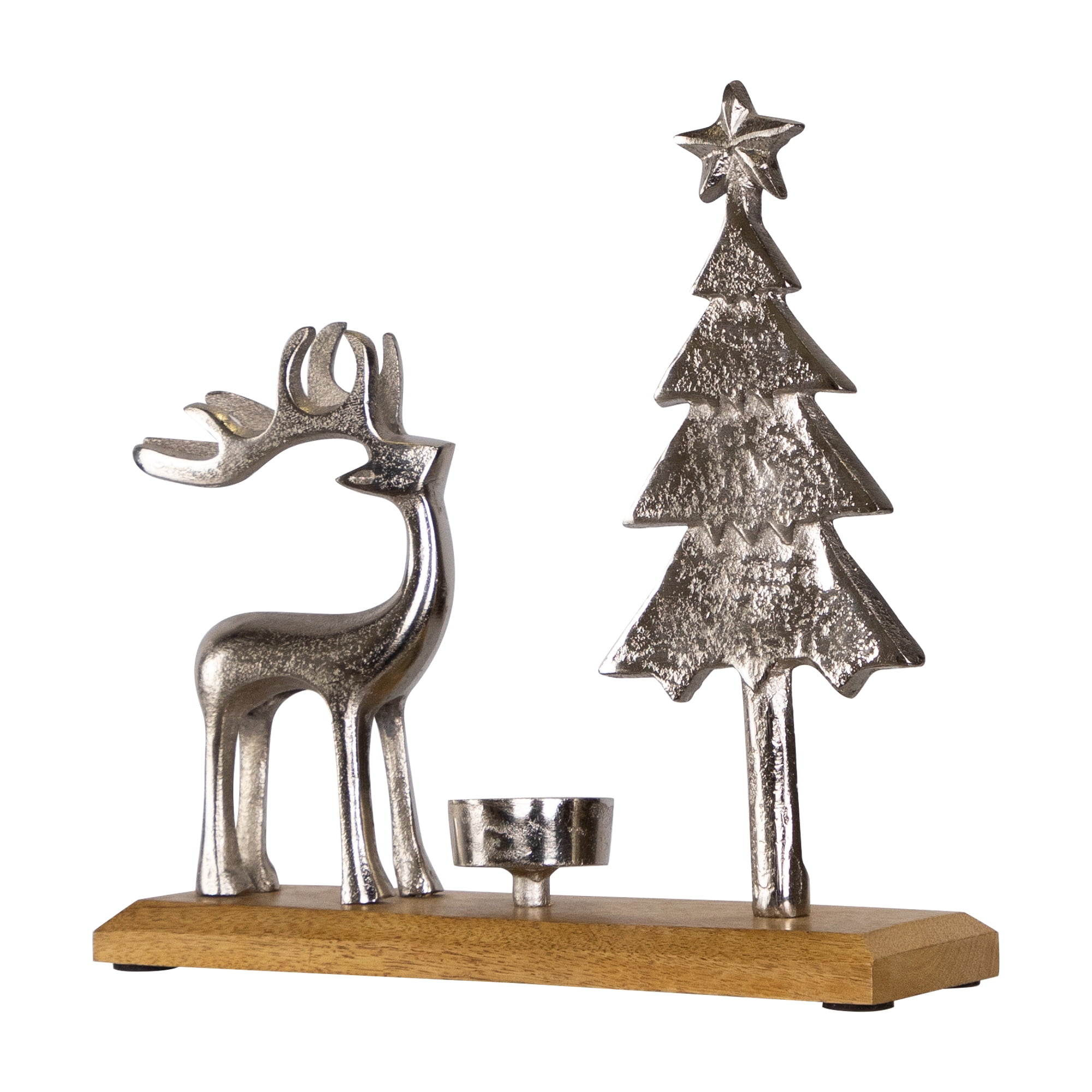 Northlight Reindeer and Tree Metal Christmas Tealight Holder - 10.5"