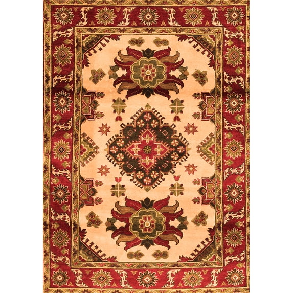 Ahgly Company Indoor Rectangle Geometric Orange Traditional Area Rugs, 5' x 7'