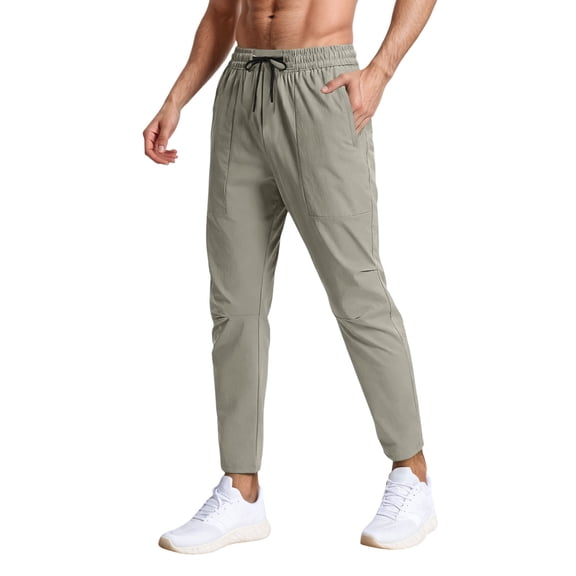 IWRICH Men's Work Pants Lightweight Stretch Athletic Joggers Moisture Wicking Pants for Work Casual Golf Wear Light Gray XL