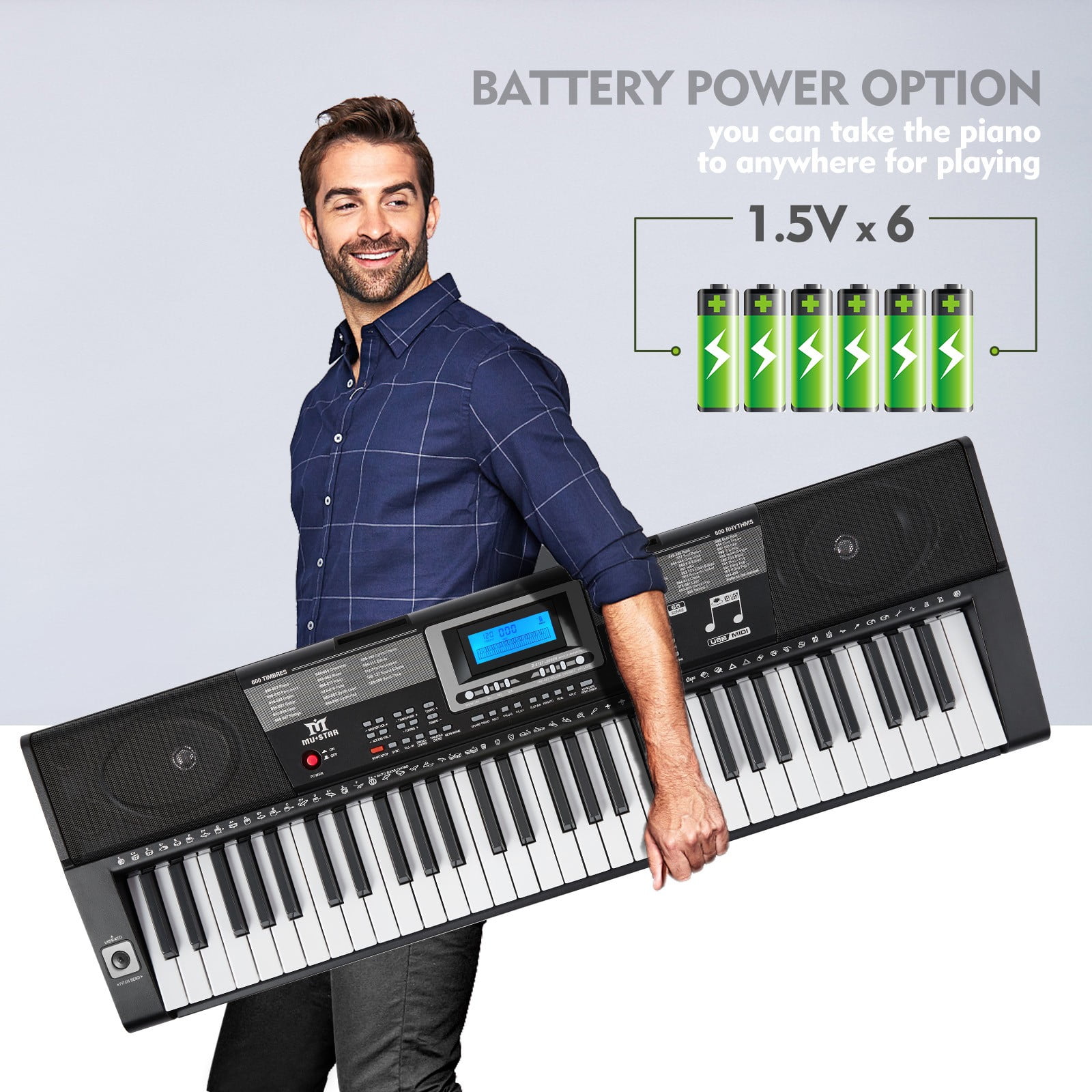 Mustar 61 Lighted Keys Electronic Keyboard Piano Set with USB MIDI, Headphones, Microphone, Sustain Pedal, Stand for Beginner