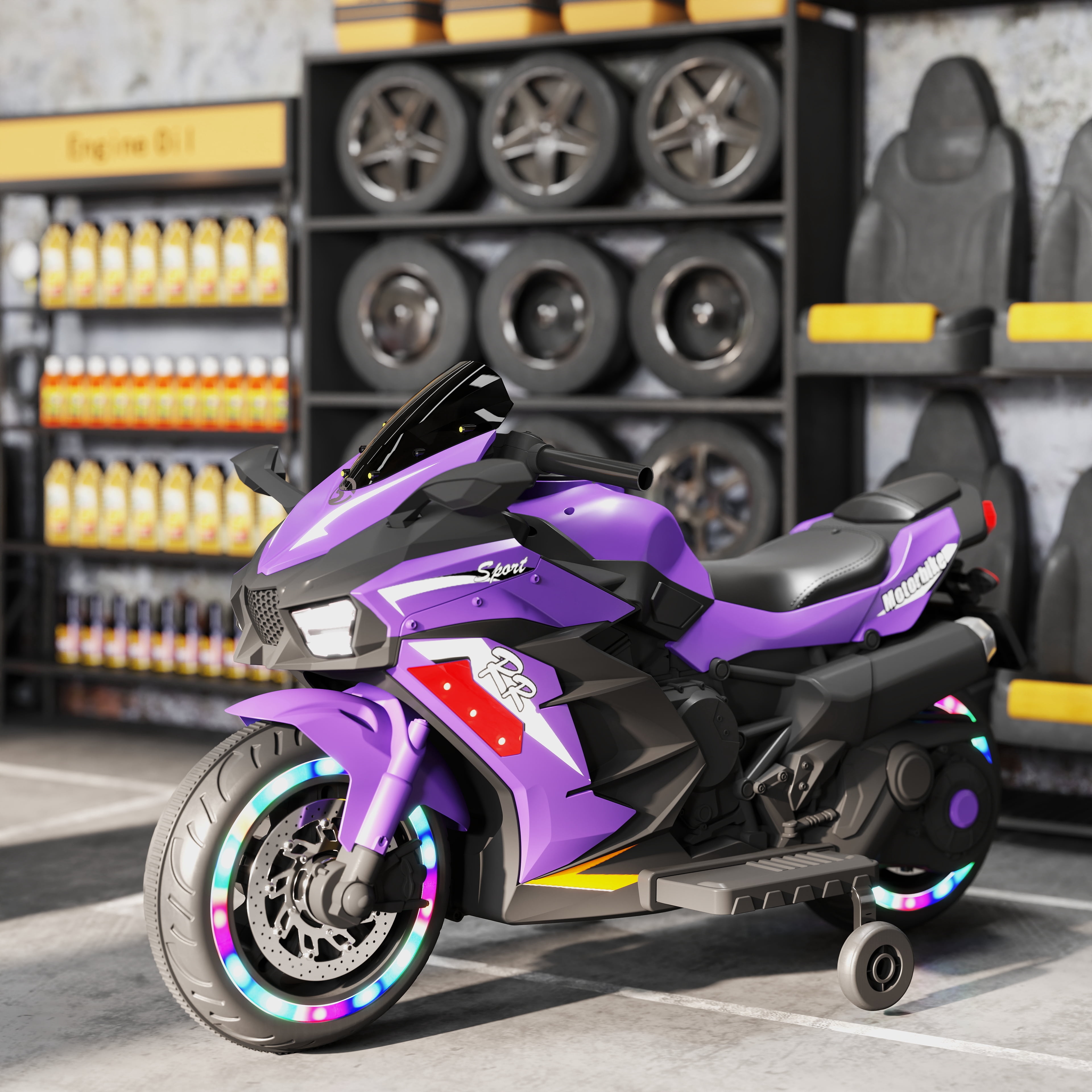 Werseon 12V Motorcycle Ride on Toy for Kids Ages 3+, Rechargeable Motorcycle with LED Light & Training Wheels, up to 90lbs, Dark Purple