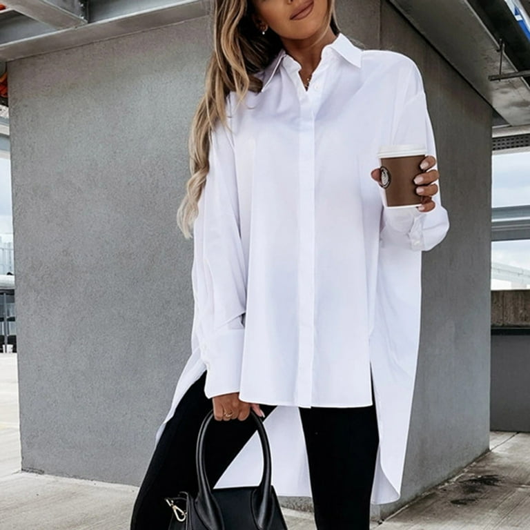 Women's Oversized Button Down Shirt Dresses Long Sleeves High Low