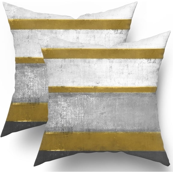 Dark Yellow Pillow Covers 16x16 Set of 2 Light Grey Gray White Modern Abstract Art StripedThrow PillowsFarmhouse Outdoor Decorative Pillowcase Cotton Square Cushion Cover for Home Couch Bed