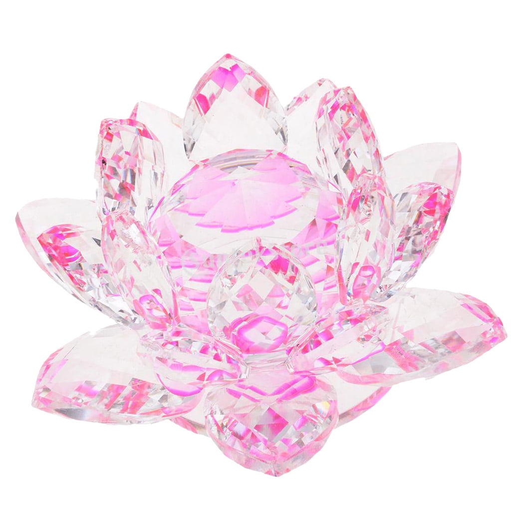 Crystal Lotus Flower Crafts Paperweights Glass Model Feng Shui Decor Pink 