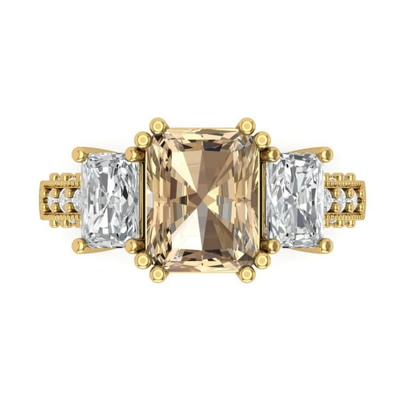 Three-Stone Engagement Ring for Women - 4.27ct Yellow Moissanite in 18K Yellow Gold Promise Ring
