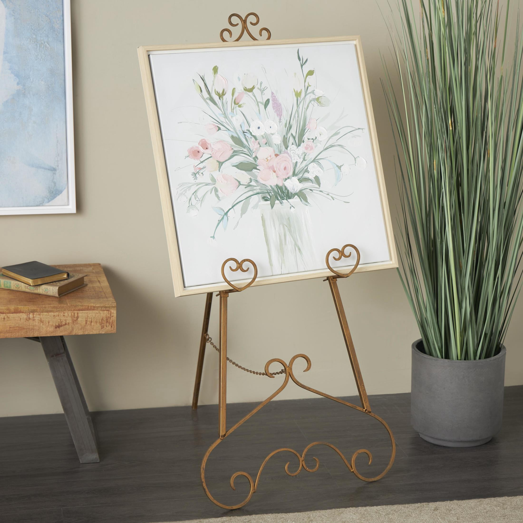 DecMode Traditional Gold Metal Easel with Scroll Heart Details, 23"W x 48"H