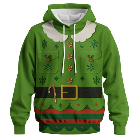 Rebaike Unisex Santa Claus Hoodie Christmas Costume Santa Belt Print Pullover Sweatshirt