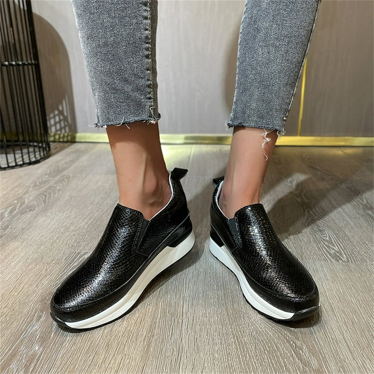 GEZHEN Women's Colorblock Leather Slip On Thick Soled Casual GEZHEN Women's Colorblock Leather Slip On Thick Soled Casual