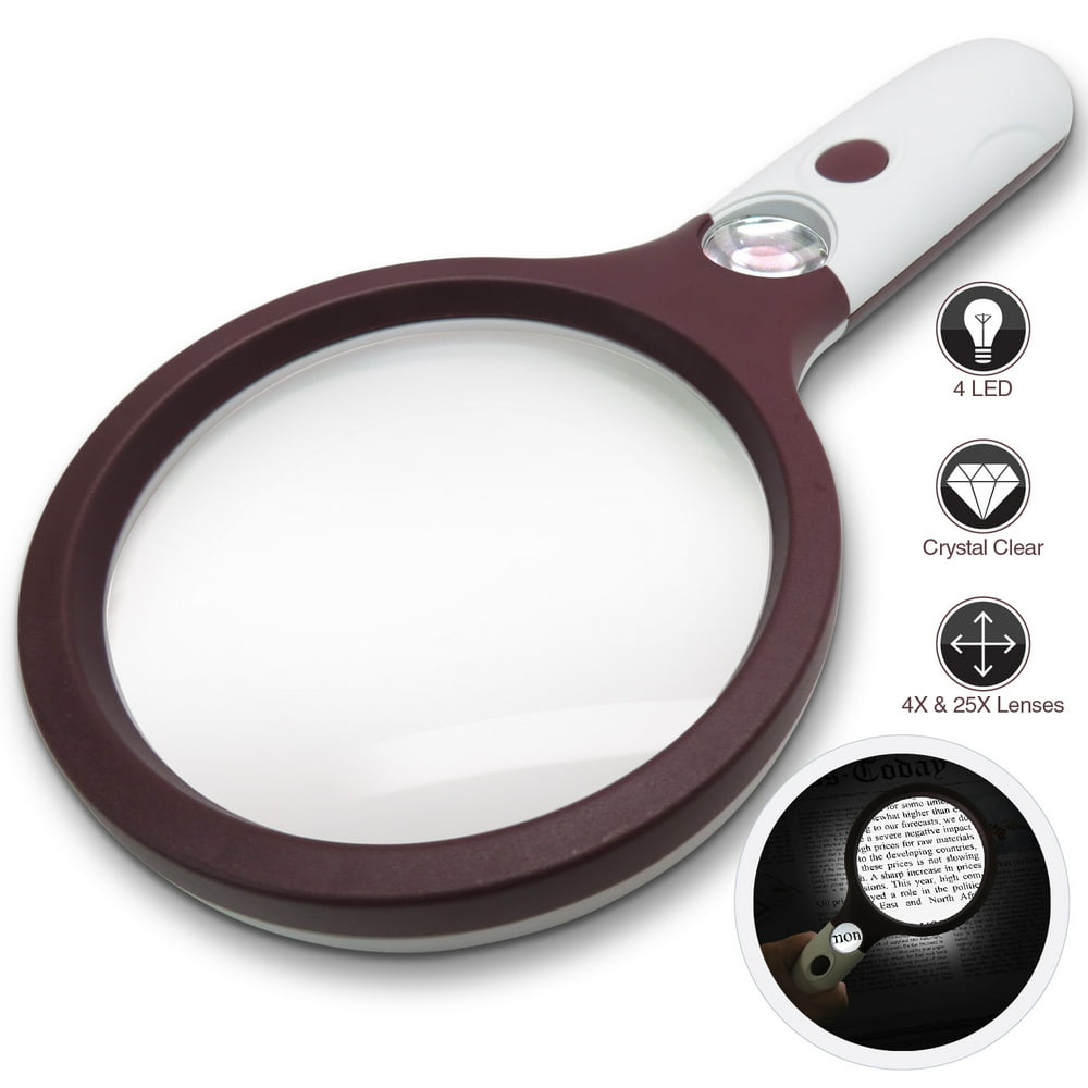 Extra Large 4X Magnifying Glass with 4 Ultra Bright LED Lights & 25X Zoom Lens, [Upgraded