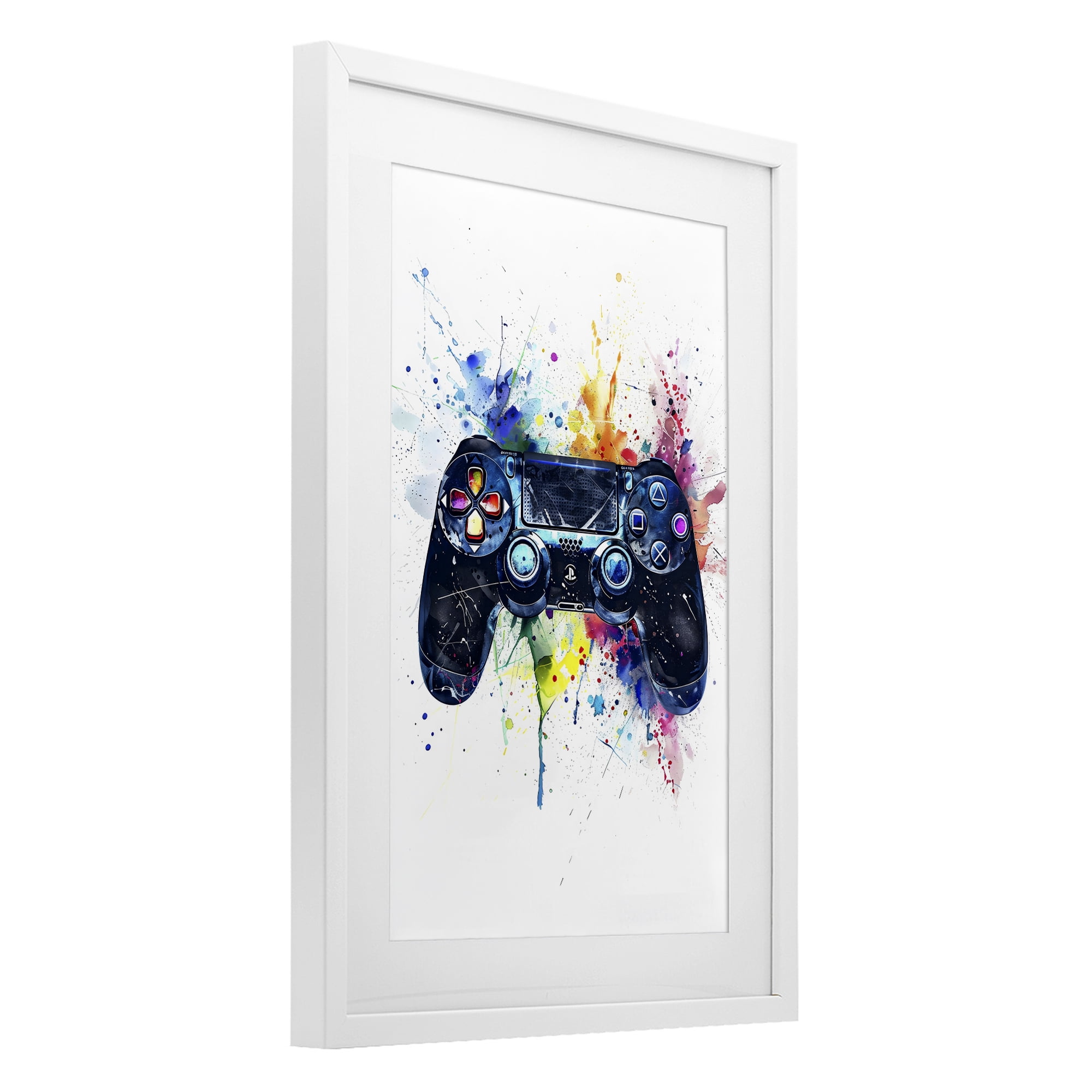 Stupell Industries Colorful Gaming Controller Splatter White Framed Print Under Glass, design by Creative Studio